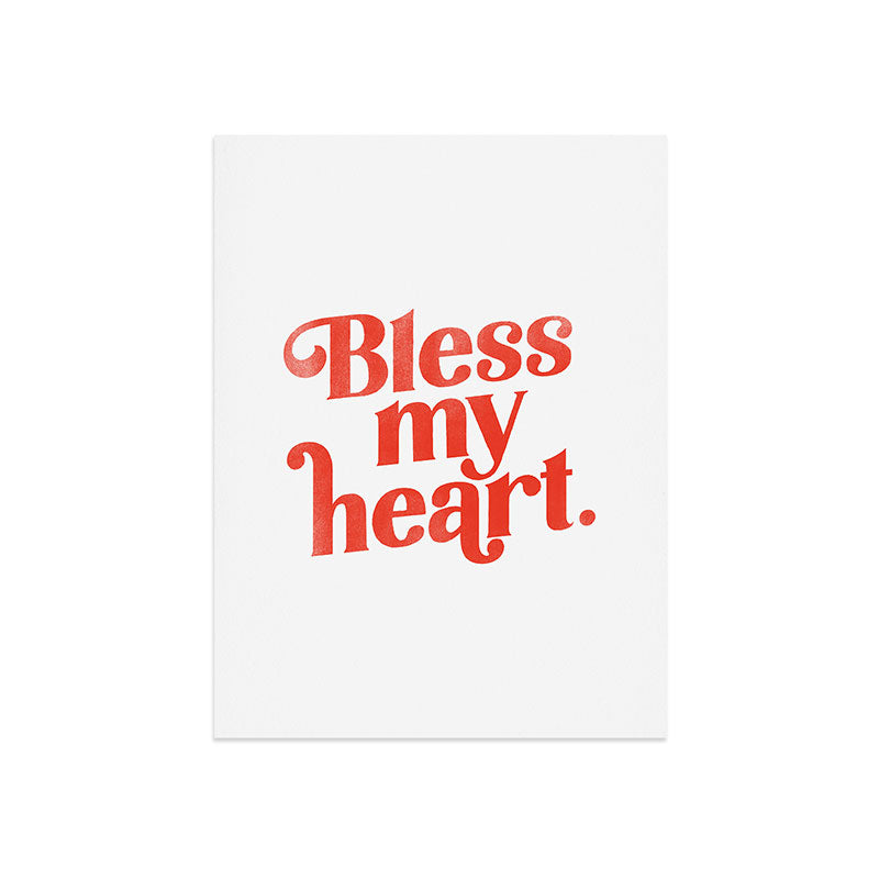 "Bless My Heart" Funny & Cute Red Typography Design Art Print