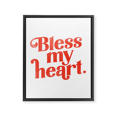 "Bless My Heart" Funny & Cute Red Typography Design Framed Canvas Print