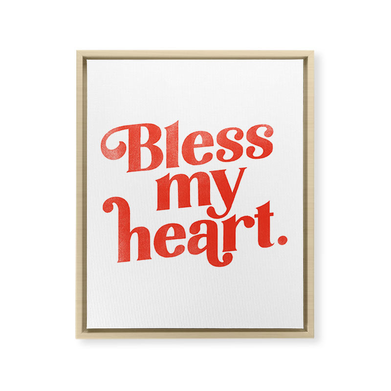 "Bless My Heart" Funny & Cute Red Typography Design Framed Canvas Print