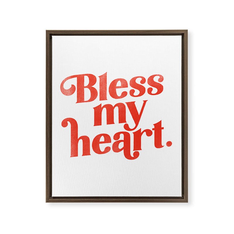 "Bless My Heart" Funny & Cute Red Typography Design Framed Canvas Print