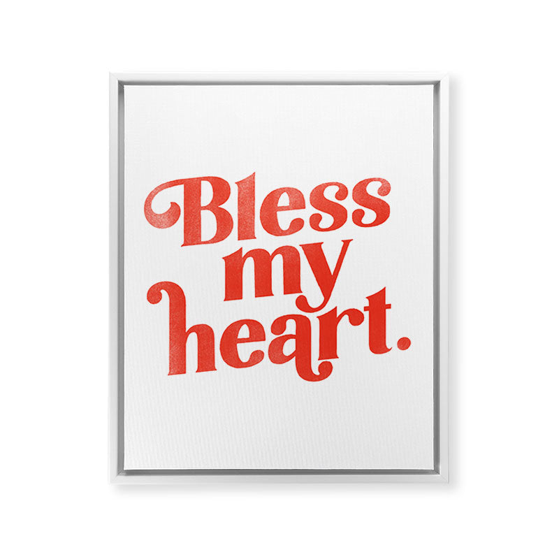 "Bless My Heart" Funny & Cute Red Typography Design Framed Canvas Print