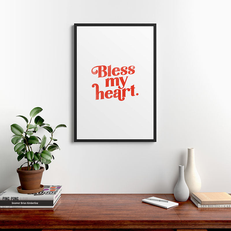 "Bless My Heart" Funny & Cute Red Typography Design Framed Art Print
