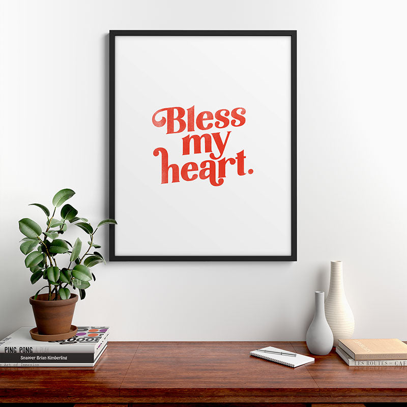 "Bless My Heart" Funny & Cute Red Typography Design Framed Art Print