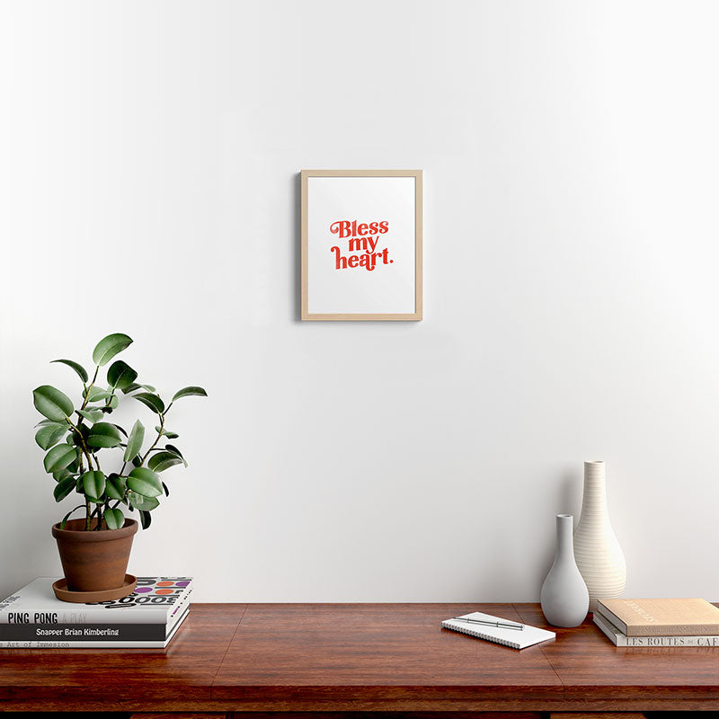 "Bless My Heart" Funny & Cute Red Typography Design Framed Art Print