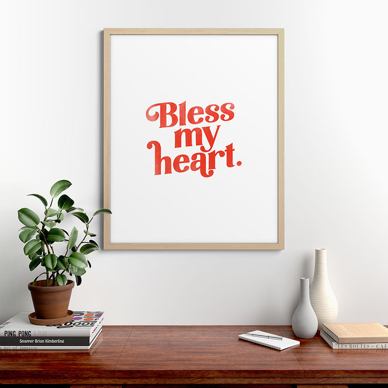 "Bless My Heart" Funny & Cute Red Typography Design Framed Art Print