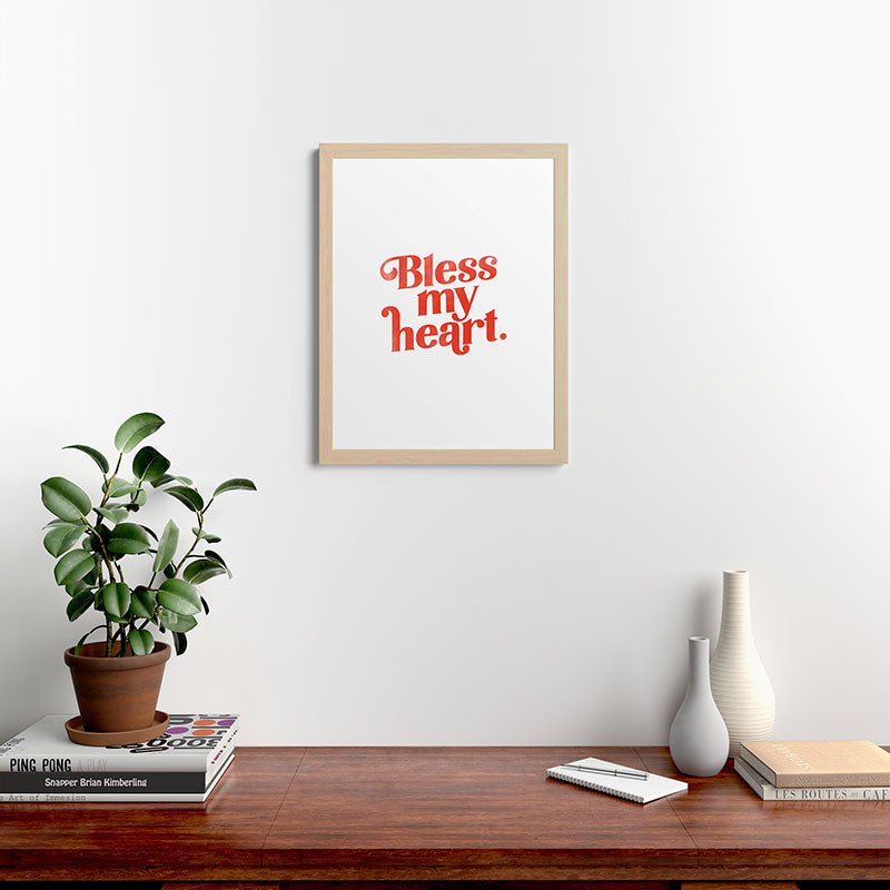 "Bless My Heart" Funny & Cute Red Typography Design Framed Art Print