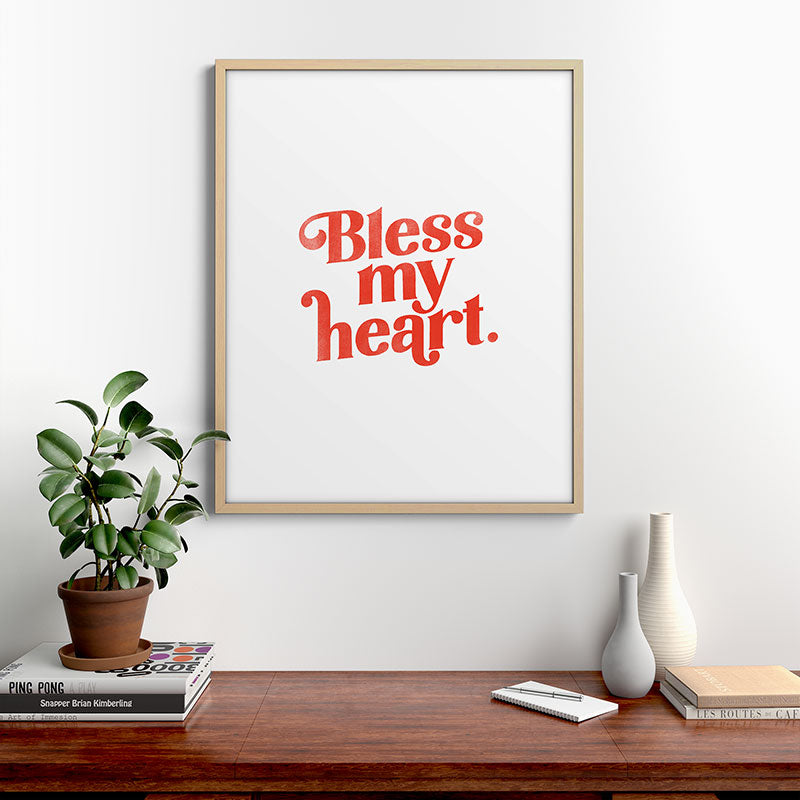 "Bless My Heart" Funny & Cute Red Typography Design Framed Art Print