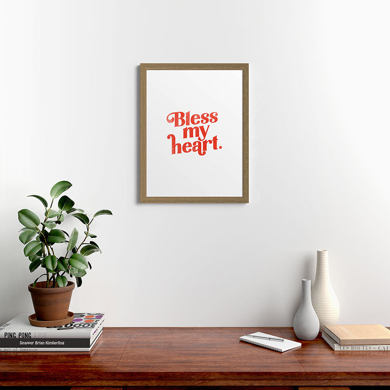 "Bless My Heart" Funny & Cute Red Typography Design Framed Art Print