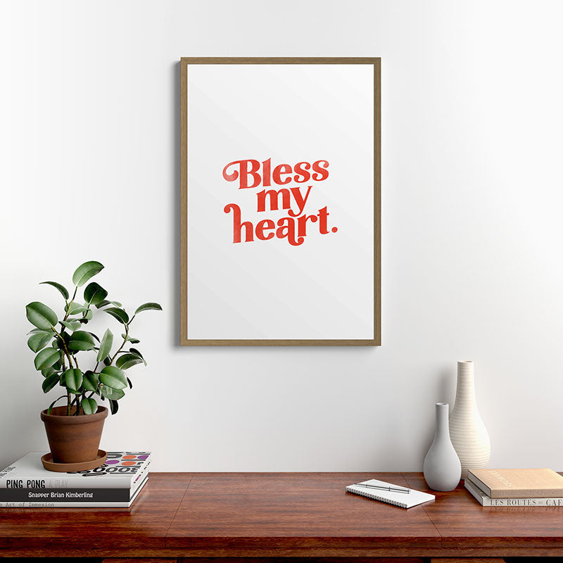 "Bless My Heart" Funny & Cute Red Typography Design Framed Art Print