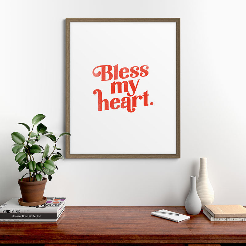 "Bless My Heart" Funny & Cute Red Typography Design Framed Art Print