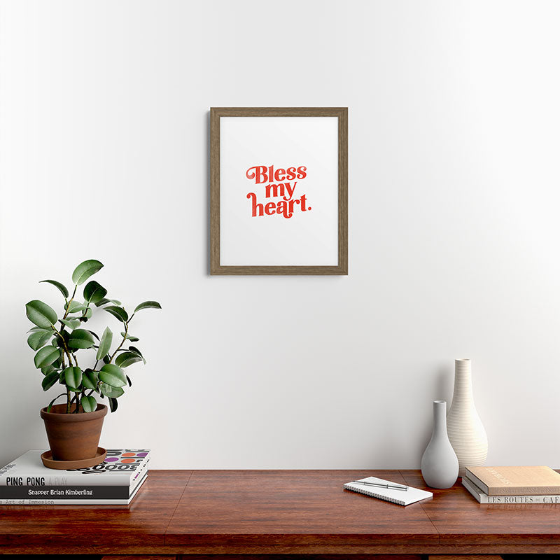 "Bless My Heart" Funny & Cute Red Typography Design Framed Art Print