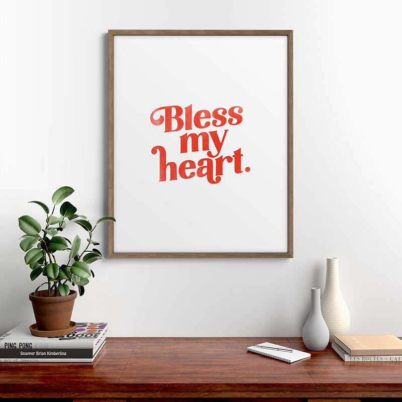 "Bless My Heart" Funny & Cute Red Typography Design Framed Art Print