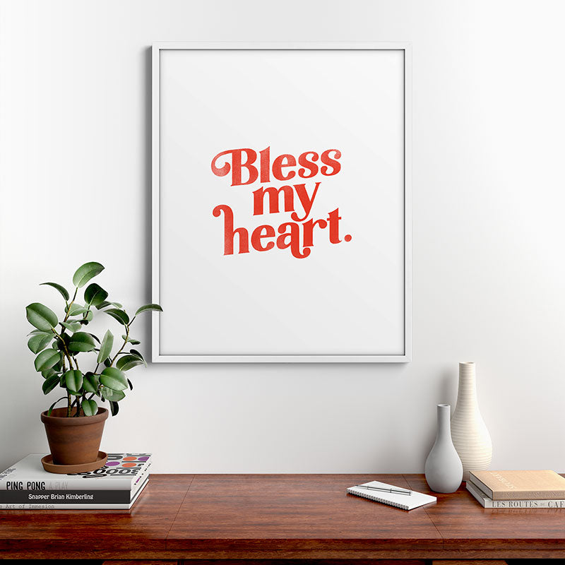 "Bless My Heart" Funny & Cute Red Typography Design Framed Art Print