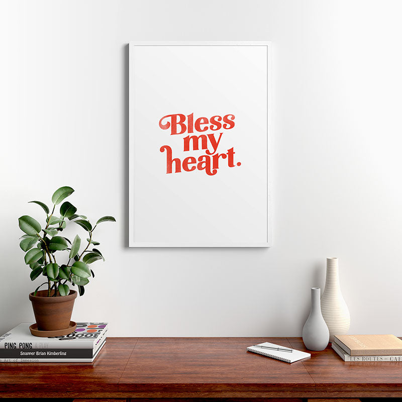 "Bless My Heart" Funny & Cute Red Typography Design Framed Art Print
