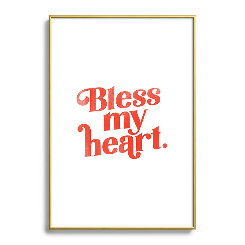 "Bless My Heart" Funny & Cute Red Typography Design Framed Art Print
