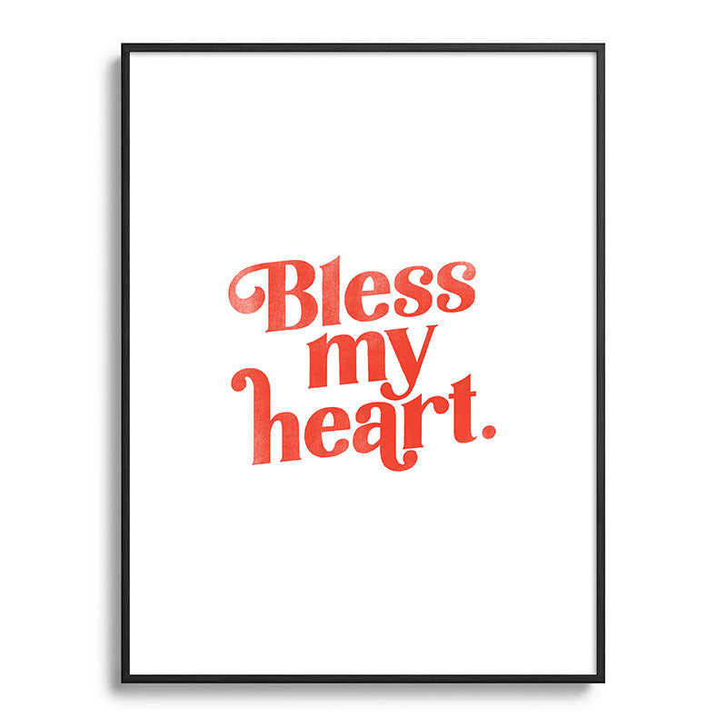 "Bless My Heart" Funny & Cute Red Typography Design Framed Art Print