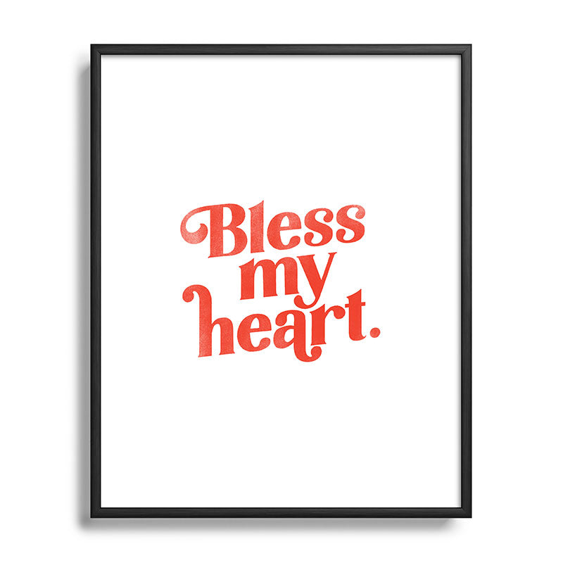 "Bless My Heart" Funny & Cute Red Typography Design Framed Art Print