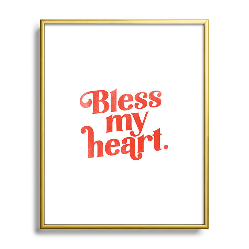 "Bless My Heart" Funny & Cute Red Typography Design Framed Art Print