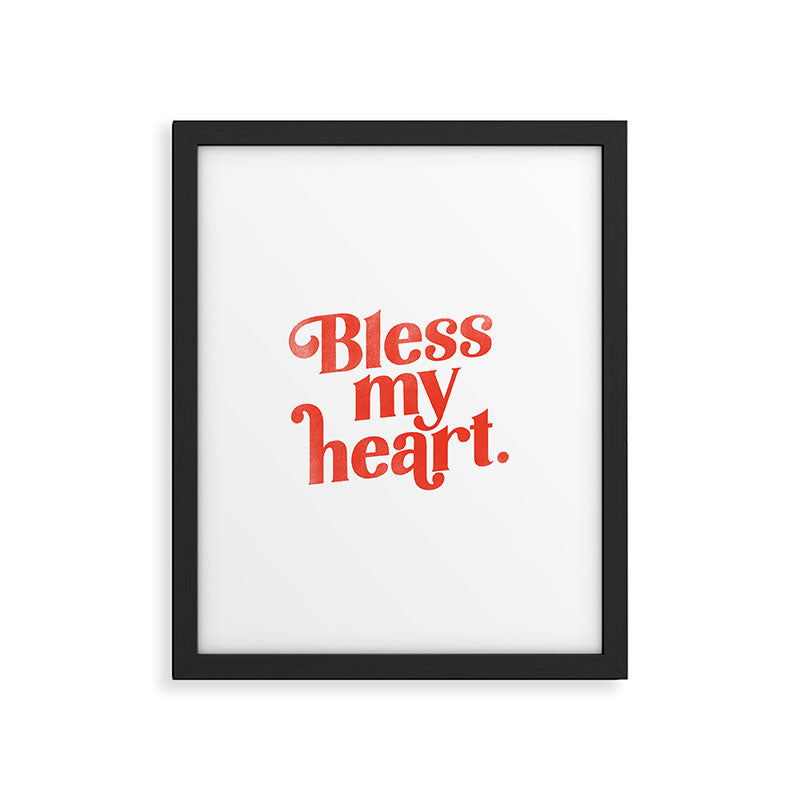 "Bless My Heart" Funny & Cute Red Typography Design Framed Art Print