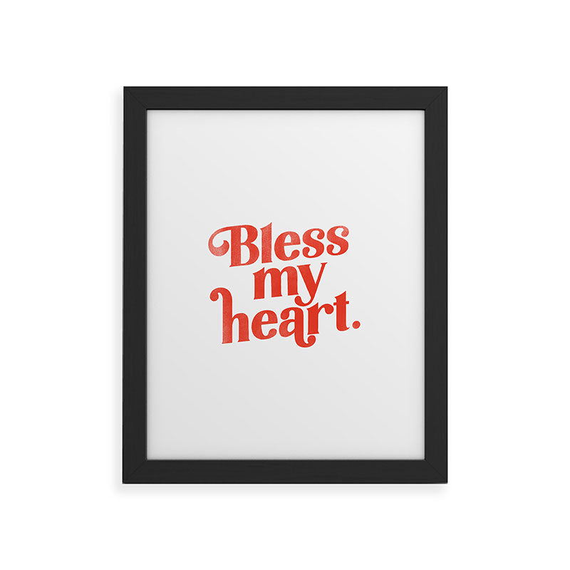 "Bless My Heart" Funny & Cute Red Typography Design Framed Art Print