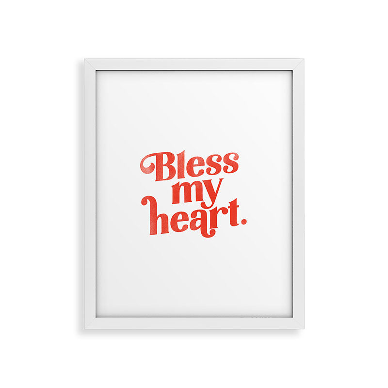 "Bless My Heart" Funny & Cute Red Typography Design Framed Art Print