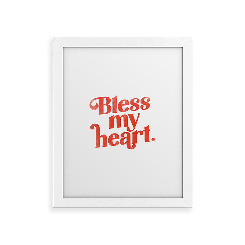 "Bless My Heart" Funny & Cute Red Typography Design Framed Art Print