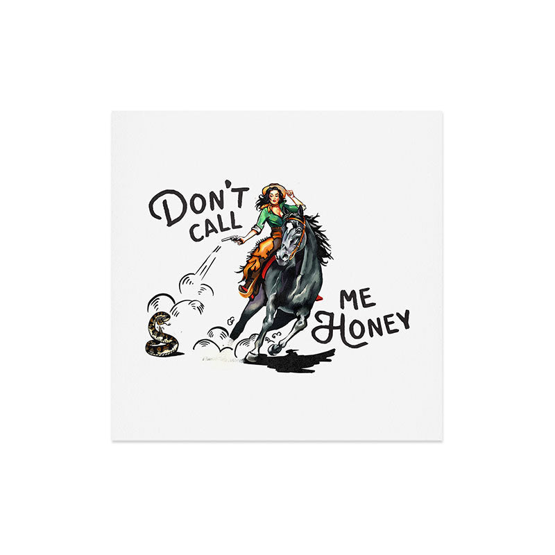 "Don't Call Me Honey" Cowgirl On Horseback Shooting a Rattlesnake Art Print