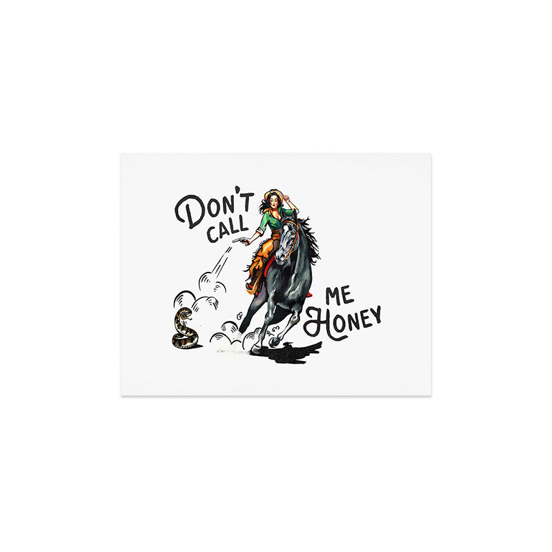 "Don't Call Me Honey" Cowgirl On Horseback Shooting a Rattlesnake Art Print