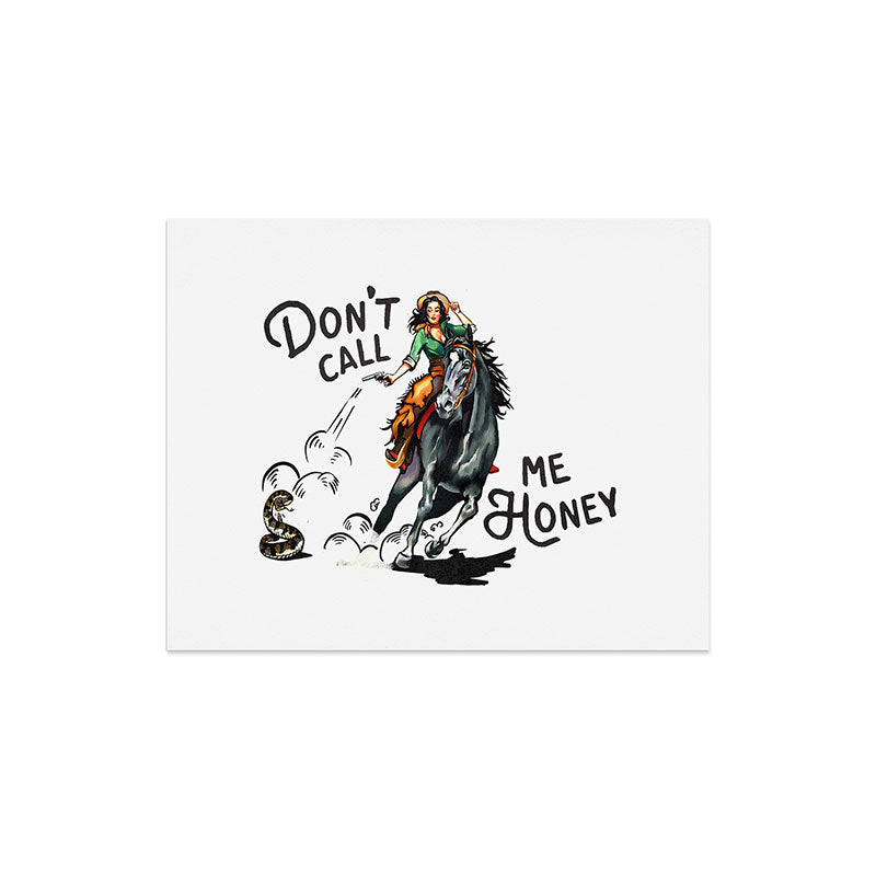 "Don't Call Me Honey" Cowgirl On Horseback Shooting a Rattlesnake Art Print
