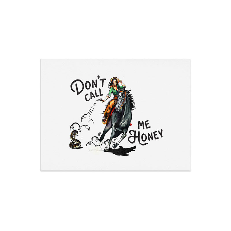 "Don't Call Me Honey" Cowgirl On Horseback Shooting a Rattlesnake Art Print