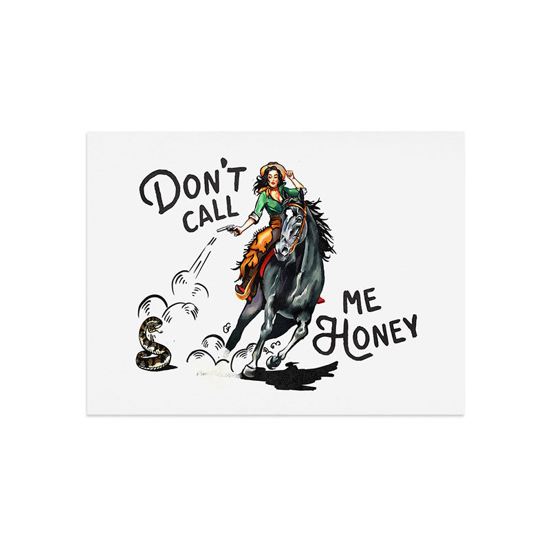 "Don't Call Me Honey" Cowgirl On Horseback Shooting a Rattlesnake Art Print