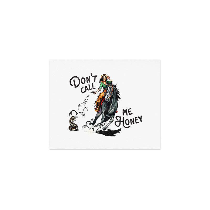 "Don't Call Me Honey" Cowgirl On Horseback Shooting a Rattlesnake Art Print
