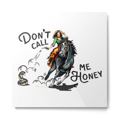 "Don't Call Me Honey" Cowgirl On Horseback Shooting a Rattlesnake Metal Print