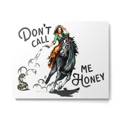 "Don't Call Me Honey" Cowgirl On Horseback Shooting a Rattlesnake Metal Print