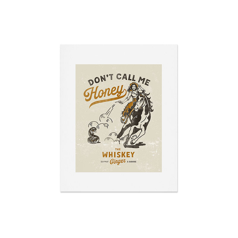 "Don't Call Me Honey" Retro Pinup Cowgirl On Horseback Shooting A Snake V.2 Art Print