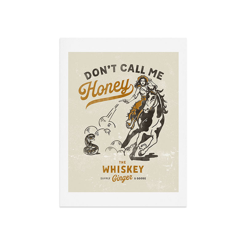 "Don't Call Me Honey" Retro Pinup Cowgirl On Horseback Shooting A Snake V.2 Art Print
