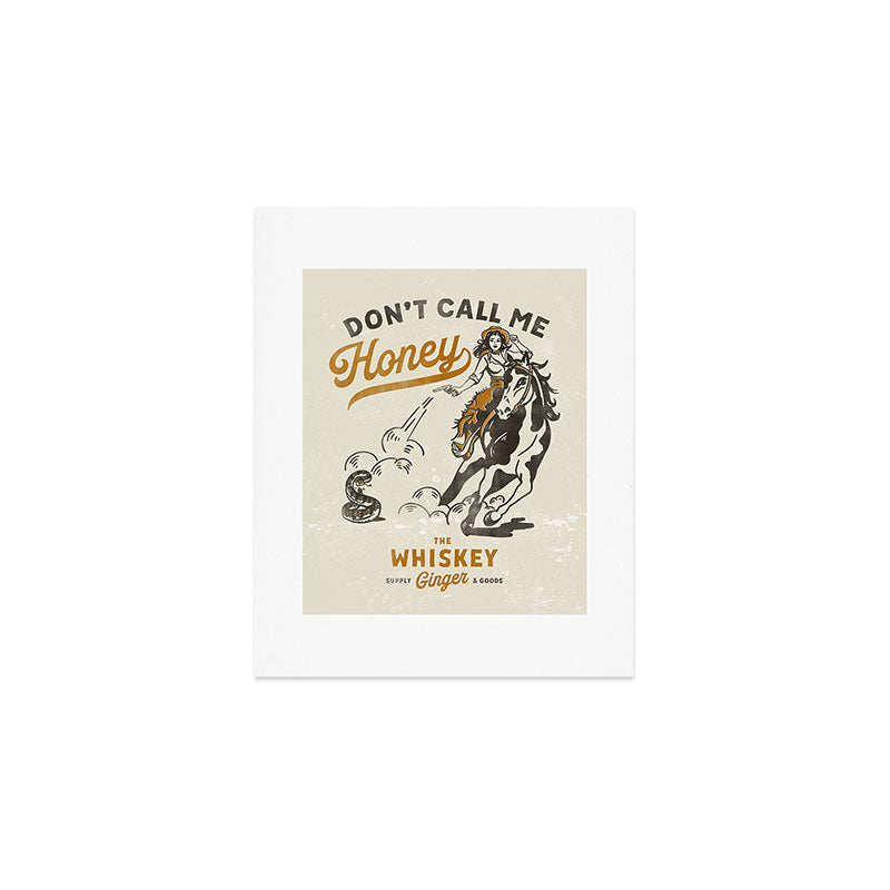 "Don't Call Me Honey" Retro Pinup Cowgirl On Horseback Shooting A Snake V.2 Art Print