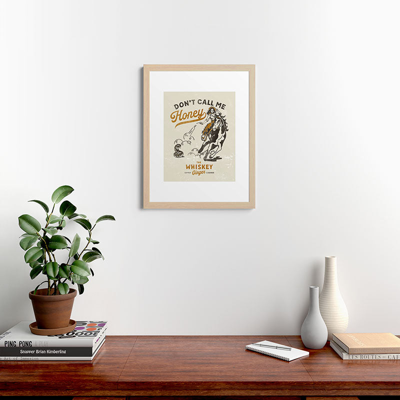 "Don't Call Me Honey" Retro Pinup Cowgirl On Horseback Shooting A Snake V.2 Framed Art Print