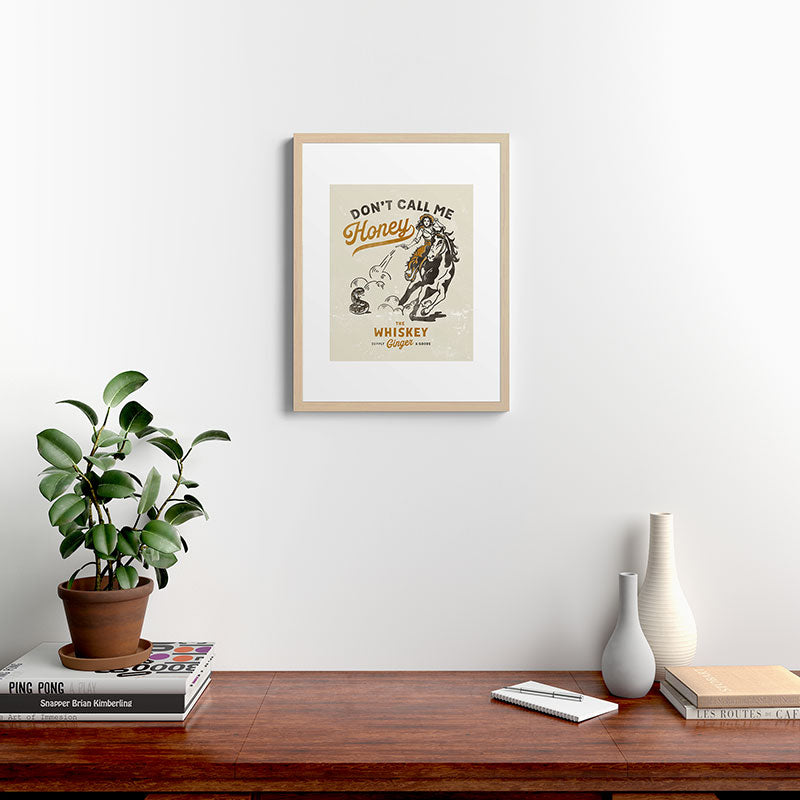 "Don't Call Me Honey" Retro Pinup Cowgirl On Horseback Shooting A Snake V.2 Framed Art Print