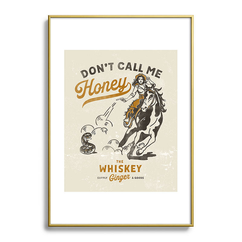 "Don't Call Me Honey" Retro Pinup Cowgirl On Horseback Shooting A Snake V.2 Framed Art Print