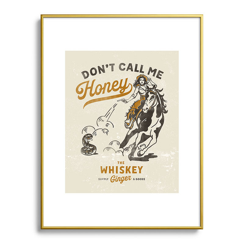 "Don't Call Me Honey" Retro Pinup Cowgirl On Horseback Shooting A Snake V.2 Framed Art Print