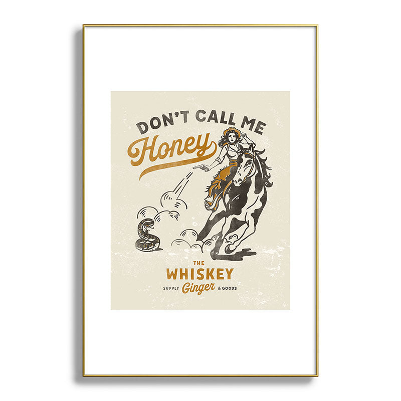 "Don't Call Me Honey" Retro Pinup Cowgirl On Horseback Shooting A Snake V.2 Framed Art Print