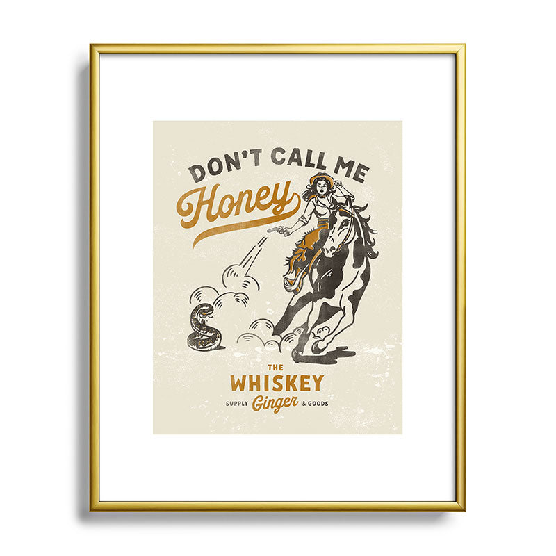 "Don't Call Me Honey" Retro Pinup Cowgirl On Horseback Shooting A Snake V.2 Framed Art Print