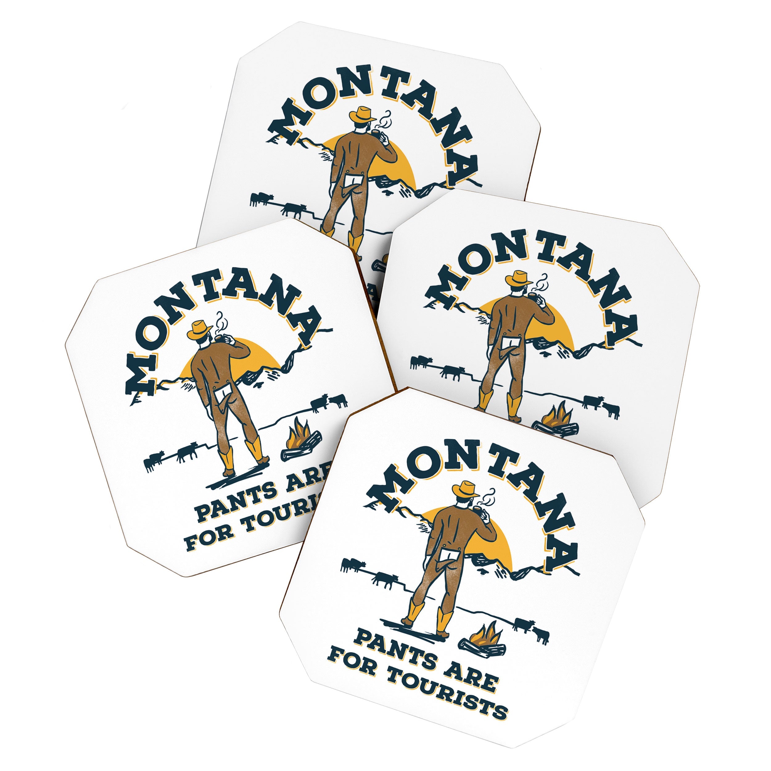 "Montana: Pants Are For Tourists" Funny Retro Cowboy Travel Art Coaster