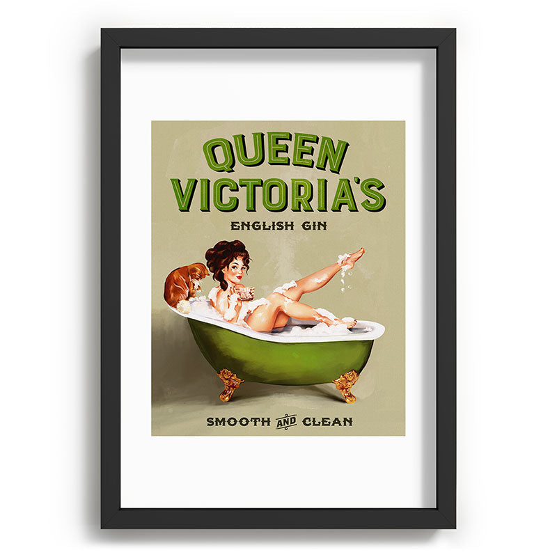 "Queen Victoria's English Gin" Cool Vintage Pinup Girl Alcohol Ad Wall Art Framed Art Print