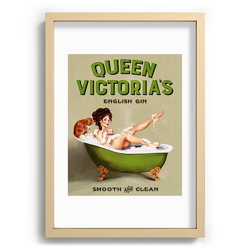 "Queen Victoria's English Gin" Cool Vintage Pinup Girl Alcohol Ad Wall Art Framed Art Print