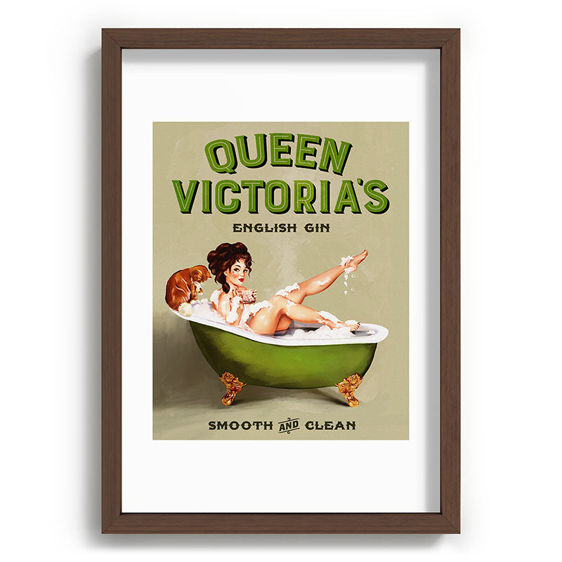 "Queen Victoria's English Gin" Cool Vintage Pinup Girl Alcohol Ad Wall Art Framed Art Print