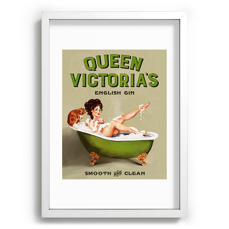 "Queen Victoria's English Gin" Cool Vintage Pinup Girl Alcohol Ad Wall Art Framed Art Print