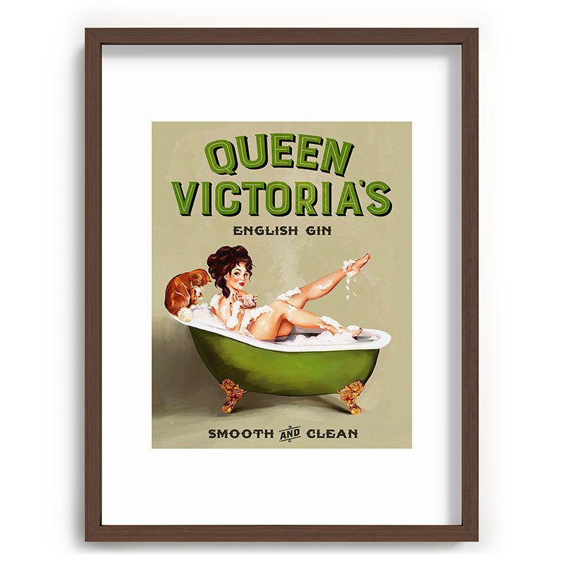 "Queen Victoria's English Gin" Cool Vintage Pinup Girl Alcohol Ad Wall Art Framed Art Print