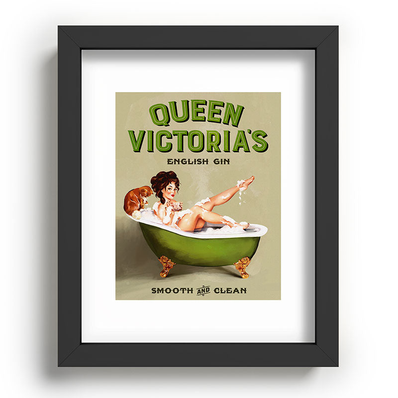"Queen Victoria's English Gin" Cool Vintage Pinup Girl Alcohol Ad Wall Art Framed Art Print